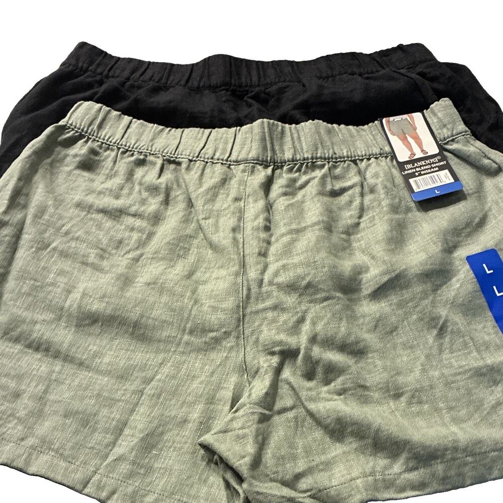 Lot of 2 Blanknyc Linen Blend Shorts 5” Inseam Green/Black Size Large
